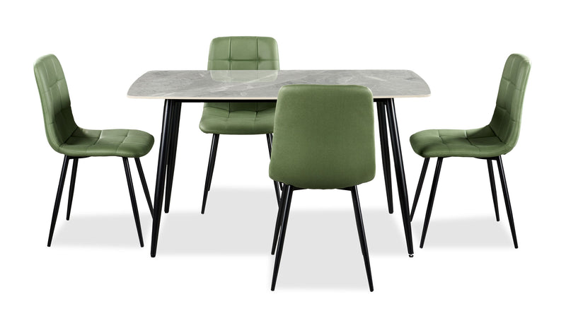 Arlo 5pc Dining Set with Table & 4 Green Chairs, Sintered Stone & Metal, 55\"W - Green & Grey/Black