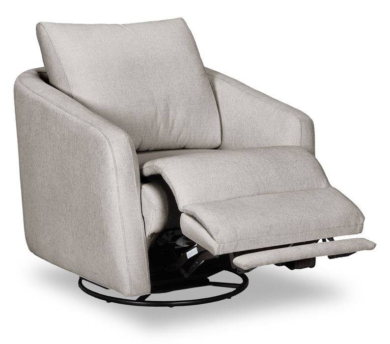Cindy Crawford Home Aspen 33.5\" Fabric Swivel Power Reclining Chair with Power Footrest - Silver