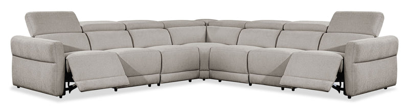 Cindy Crawford Home Aspen 5-Piece Power Reclining Sectional with Adjustable Headrests and USB Port - Silver