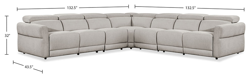 Cindy Crawford Home Aspen 5-Piece Power Reclining Sectional with Adjustable Headrests and USB Port - Silver