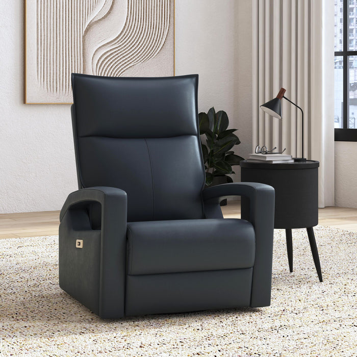 Carlos 31\" Top-Grain Genuine Leather Power Reclining Chair with Glider and Swivel – Blue  