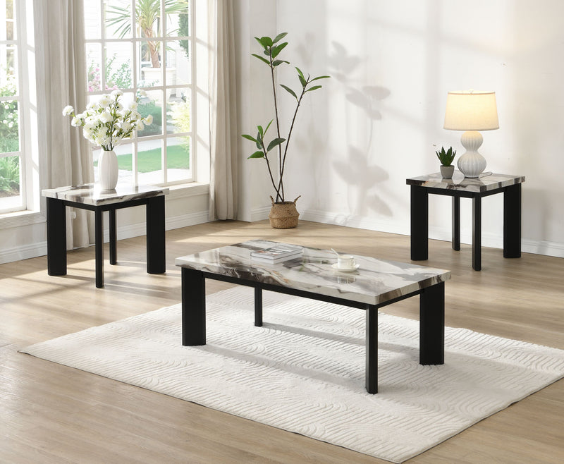 Carra 47.64\" Modern Coffee Table with Marble-Look Top - Black