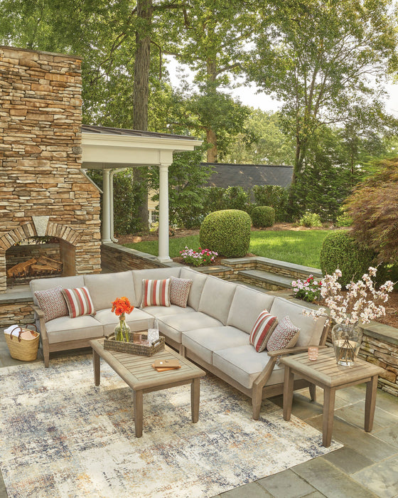 Juno Outdoor Patio Corner Chair - Eucalyptus Wood & Nuvella Fabric, Weather Resistant - Natural/Beige