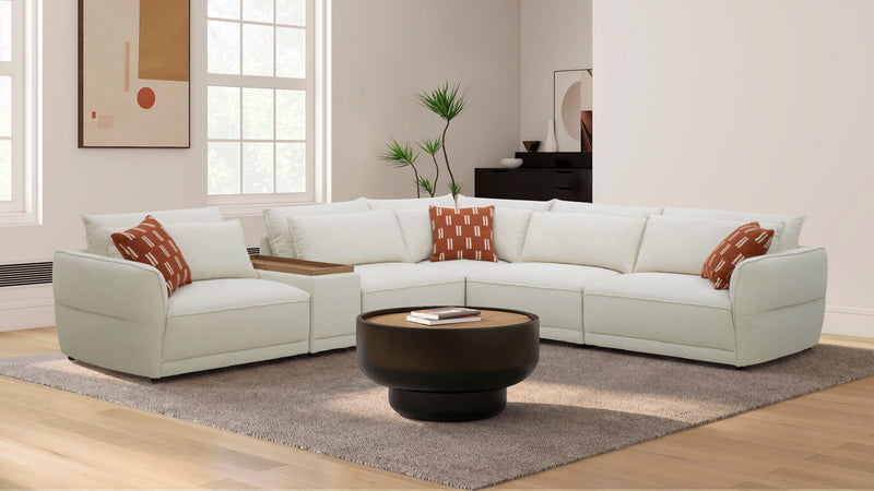 Palisade 6-Piece Fabric Sectional with Flip Top Storage Console and Accent Pillows - Sand