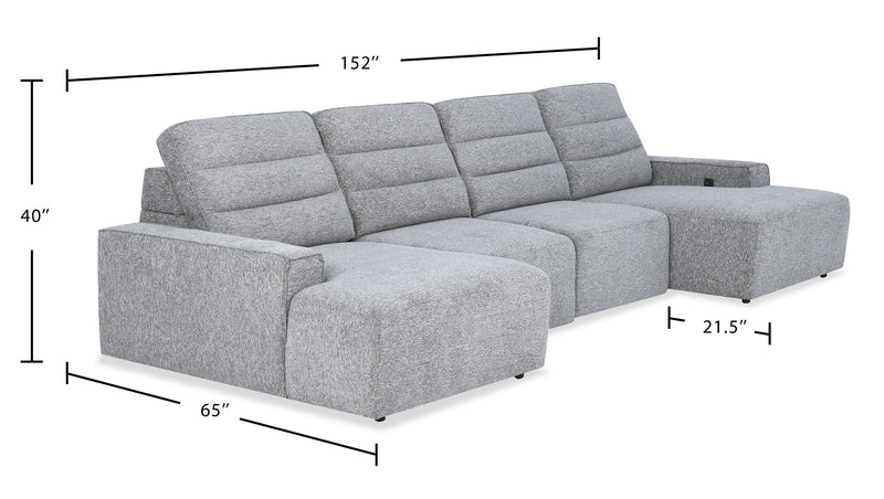 Shaquille O’Neal Home Prestige 4-Piece Sectional with Power Sliding and Storage Chaise – Grey