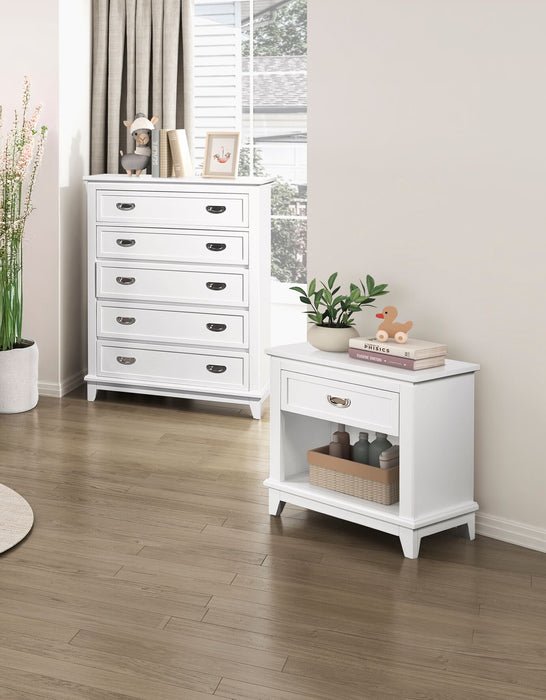 Quinn Bedside 1-Drawer Nightstand with Shelf, 24\"W x 26\"H - White