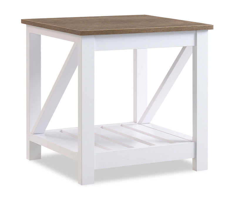 Ridge 22” Rustic End Table with Shelf - Walnut Oak & White