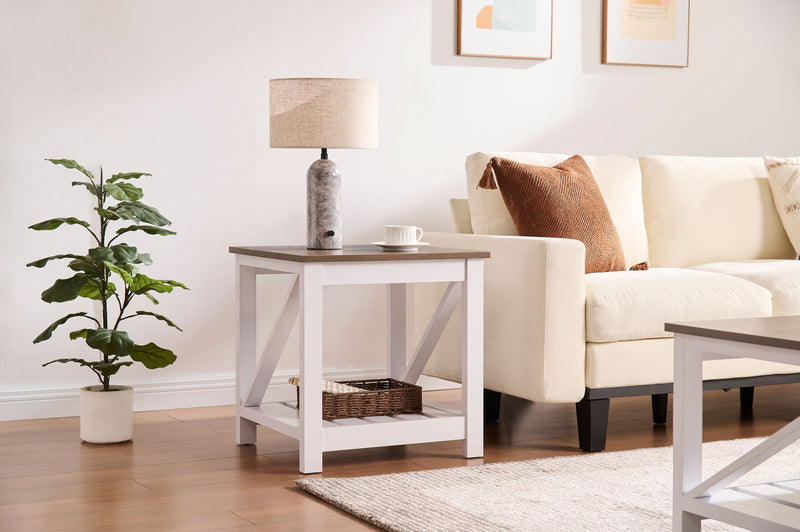 Ridge 22” Rustic End Table with Shelf - Walnut Oak & White