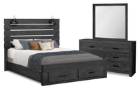 Soren 5pc Bedroom Set with Slat Storage Bed, Dresser & Mirror, LED, Graphite Grey - Queen  