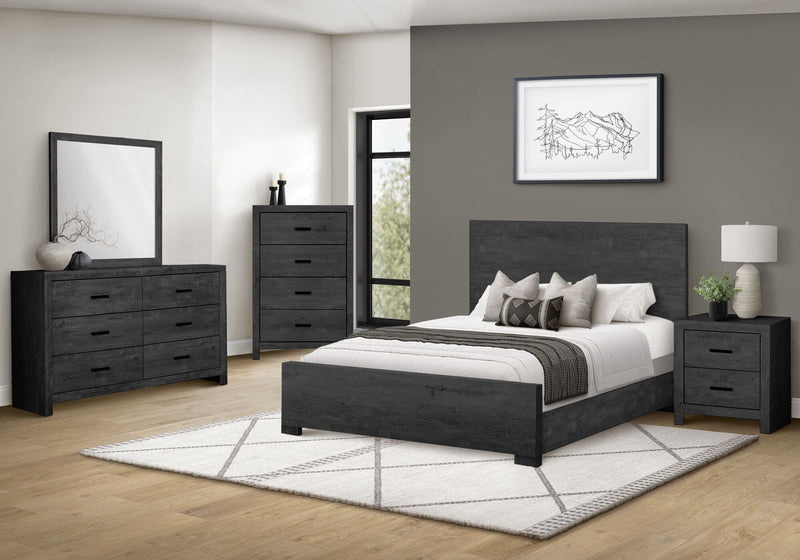 Soren 5pc Bedroom Set with Panel Bed, Dresser & Mirror, Graphite Grey  - Queen Size