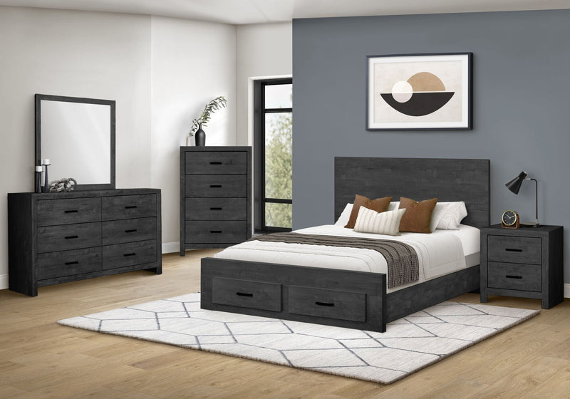 Soren Platform Storage Bed with Panel Headboard & Frame, Graphite Grey- Queen Size