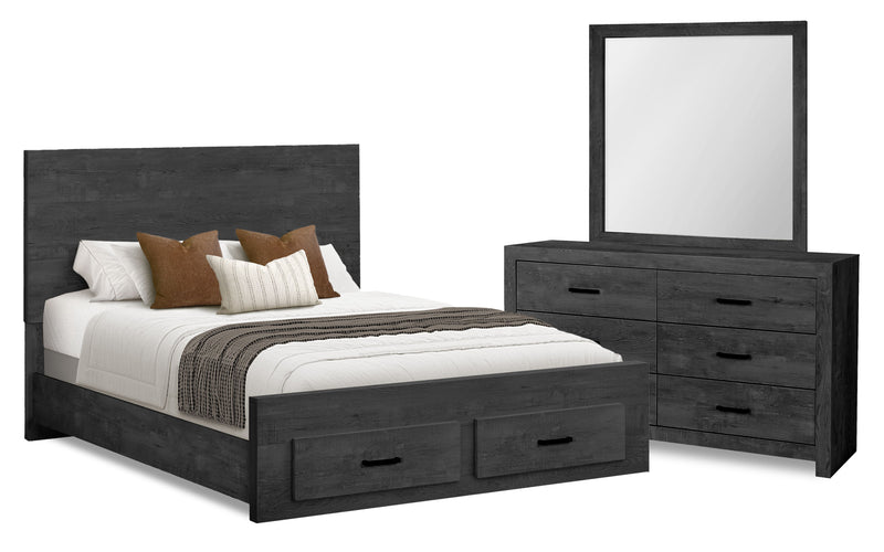Soren 5pc Bedroom Set with Storage Bed, Dresser & Mirror, Graphite Grey - Queen Size