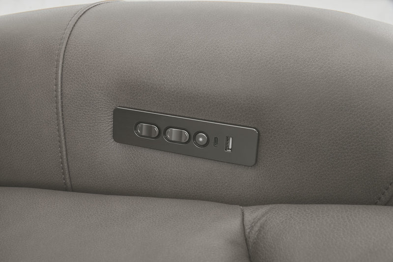Shaquille O’Neal Home Titan 92\" Genuine Leather Power Reclining Sofa with Shaq-o-pedic Comfort – Slate 