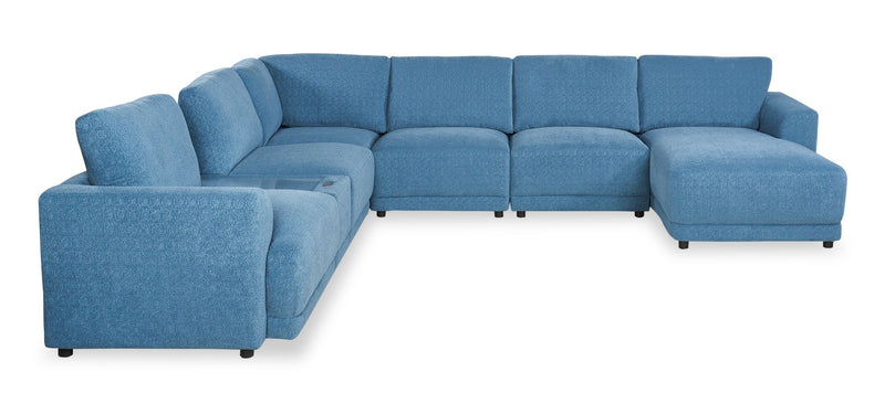 Voyage Modular 7-Piece Right-Facing Fabric Sectional with Console and Removable Back Cushions – Blue