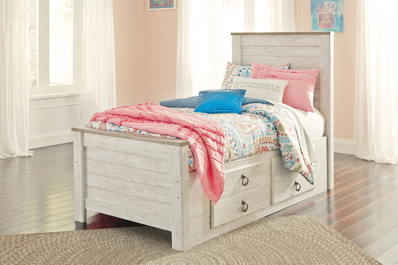 Willowton Platform Storage Bed with Headboard & Frame for Kids, Whitewash - Twin Size