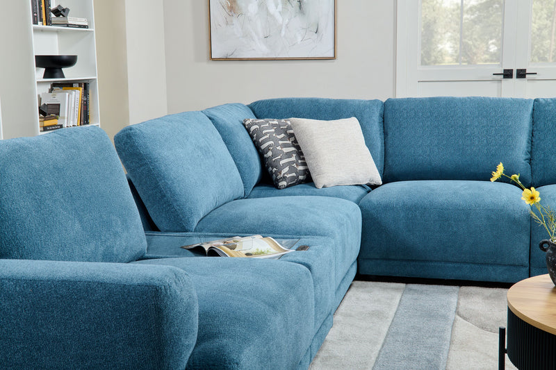 Voyage Modular 7-Piece Right-Facing Fabric Sectional with Console and Removable Back Cushions – Blue