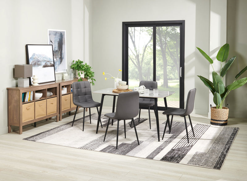 Arlo 5pc Dining Set with Table & 4 Charcoal Chairs, Sintered Stone & Metal, 55\"W - Charcoal & Grey/Black