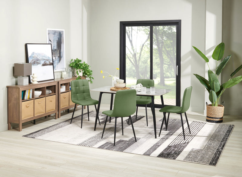Arlo 5pc Dining Set with Table & 4 Green Chairs, Sintered Stone & Metal, 55\"W - Green & Grey/Black