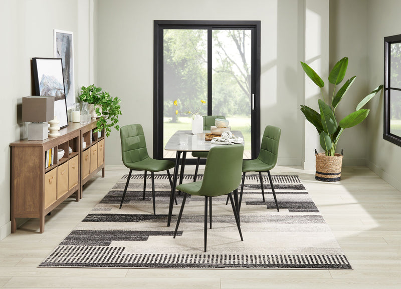 Arlo 5pc Dining Set with Table & 4 Green Chairs, Sintered Stone & Metal, 55\"W - Green & Grey/Black