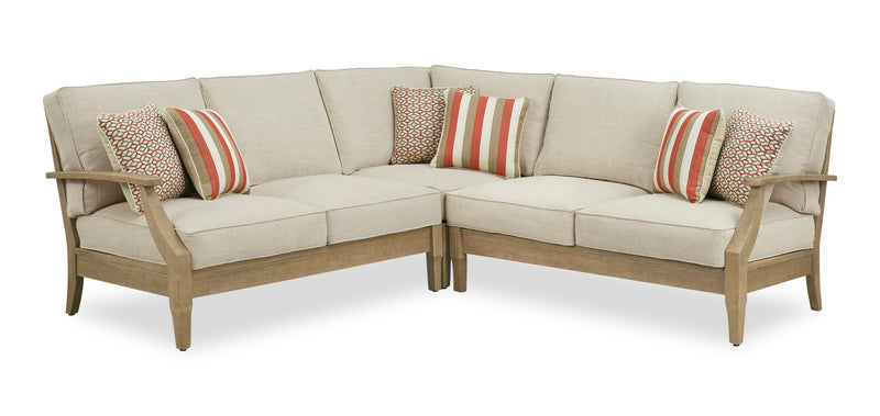 Juno Outdoor Patio Corner Chair - Eucalyptus Wood & Nuvella Fabric, Weather Resistant - Natural/Beige