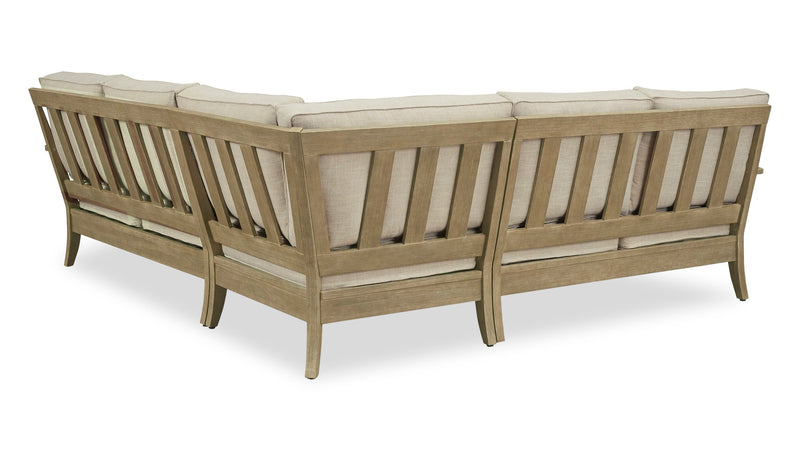 Juno Outdoor Patio Corner Chair - Eucalyptus Wood & Nuvella Fabric, Weather Resistant - Natural/Beige