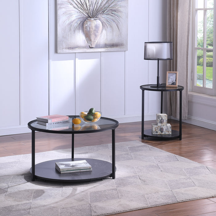 Kendal 31.5\" Modern Round Glass Top Coffee Table with Casters - Black
