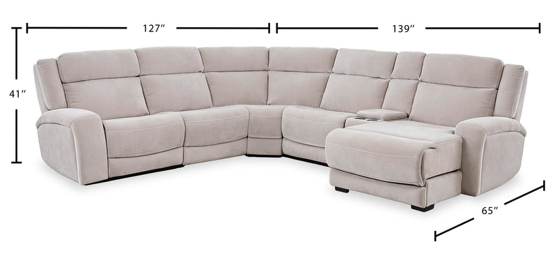 Shaquille O’Neal Home Legacy 6-Piece Right-Facing Power Reclining Sectional with Shaq-o-pedic Comfort - Grey 