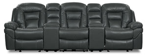 Leo 5-Piece Leather-Look Fabric Home Theatre Reclining Sectional with Storage Consoles and Cupholders - Grey