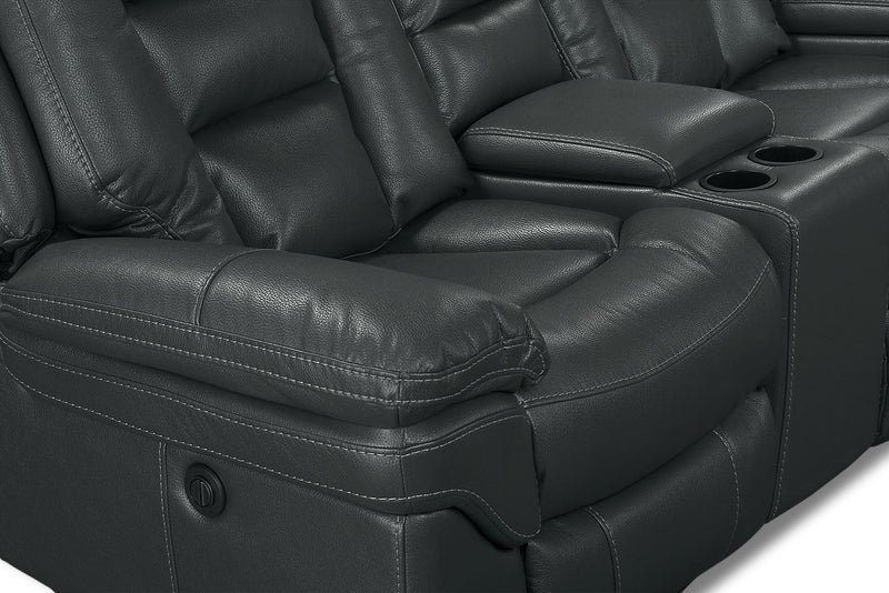 Leo 78\" Leather-Look Fabric Power Reclining Loveseat with Storage Console - Grey