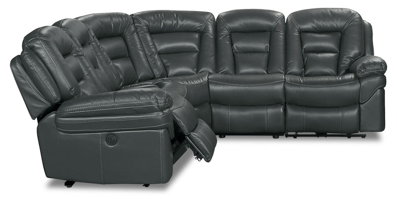 Leo 5-Piece Leather-Look Fabric Power Reclining Sectional - Grey