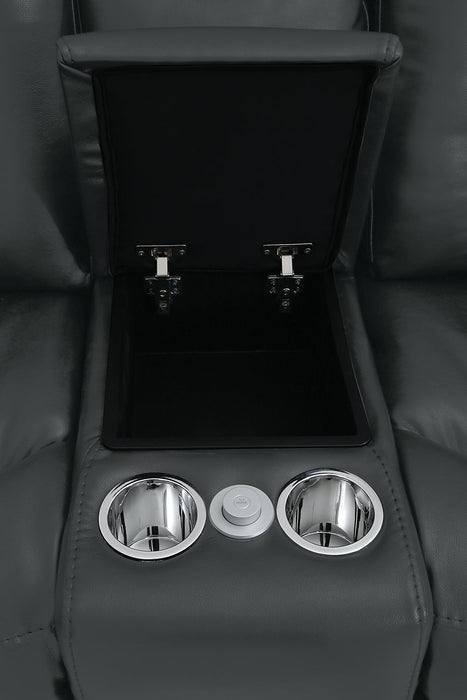 Leo 5-Piece Leather-Look Fabric Reclining Sectional with Storage Console and Dual Cupholders - Grey