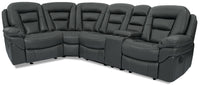 Leo 5-Piece Leather-Look Fabric Reclining Sectional with Storage Console and Dual Cupholders - Grey 