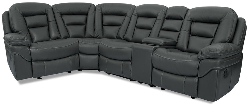 Leo 5-Piece Leather-Look Fabric Reclining Sectional with Storage Console and Dual Cupholders - Grey