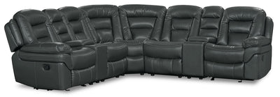 Leo 7-Piece Leather-Look Fabric Reclining Sectional with Storage Consoles and Cupholders - Grey | Sofa sectionnel inclinable Leo 7 pièces en tissu d’apparence cuir avec consoles de rangement