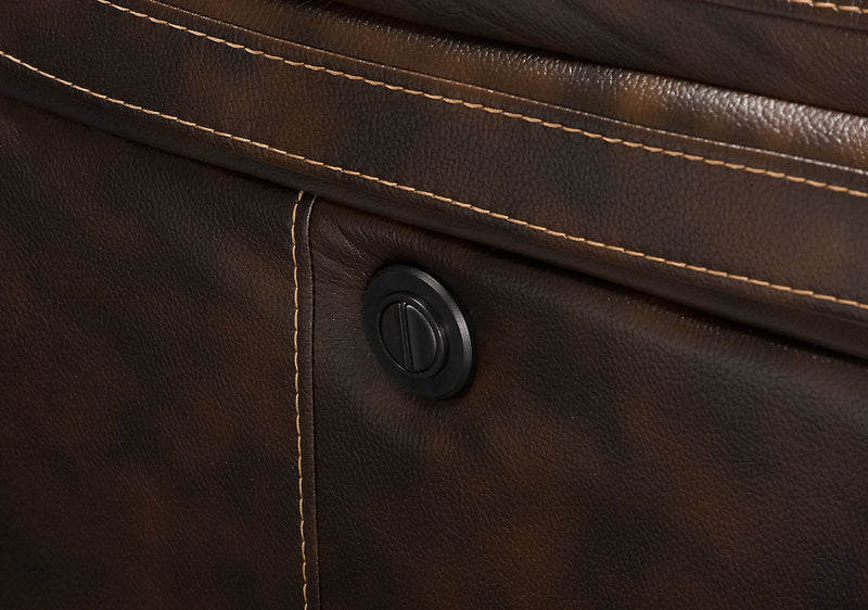 Leo 5-Piece Leather-Look Fabric Home Theatre Power Reclining Sectional with Storage Consoles and Cupholders - Walnut Brown