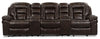Leo 5-Piece Leather-Look Fabric Home Theatre Power Reclining Sectional with Storage Consoles and Cupholders - Walnut Brown