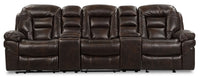 Leo 5-Piece Leather-Look Fabric Home Theatre Power Reclining Sectional with Storage Consoles and Cupholders - Walnut Brown 