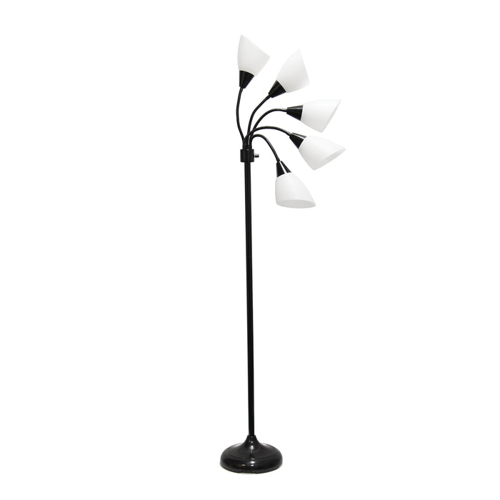 Simple Designs 67\" Contemporary Multi-Head Medusa 5-Light Adjustable Gooseneck Floor Lamp - Black and White
