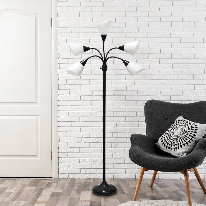 Simple Designs 67\" Contemporary Multi-Head Medusa 5-Light Adjustable Gooseneck Floor Lamp - Black and White