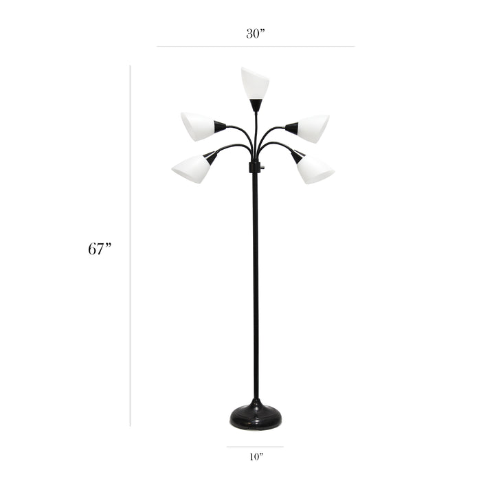 Simple Designs 67\" Contemporary Multi-Head Medusa 5-Light Adjustable Gooseneck Floor Lamp - Black and White