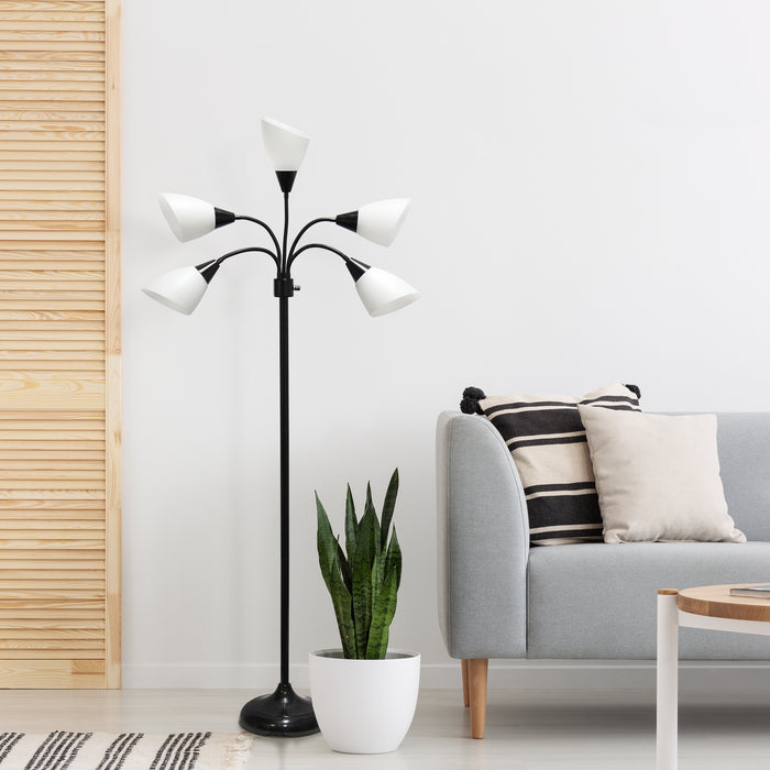 Simple Designs 67\" Contemporary Multi-Head Medusa 5-Light Adjustable Gooseneck Floor Lamp - Black and White