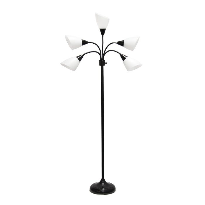 Simple Designs 67\" Contemporary Multi-Head Medusa 5-Light Adjustable Gooseneck Floor Lamp - Black and White