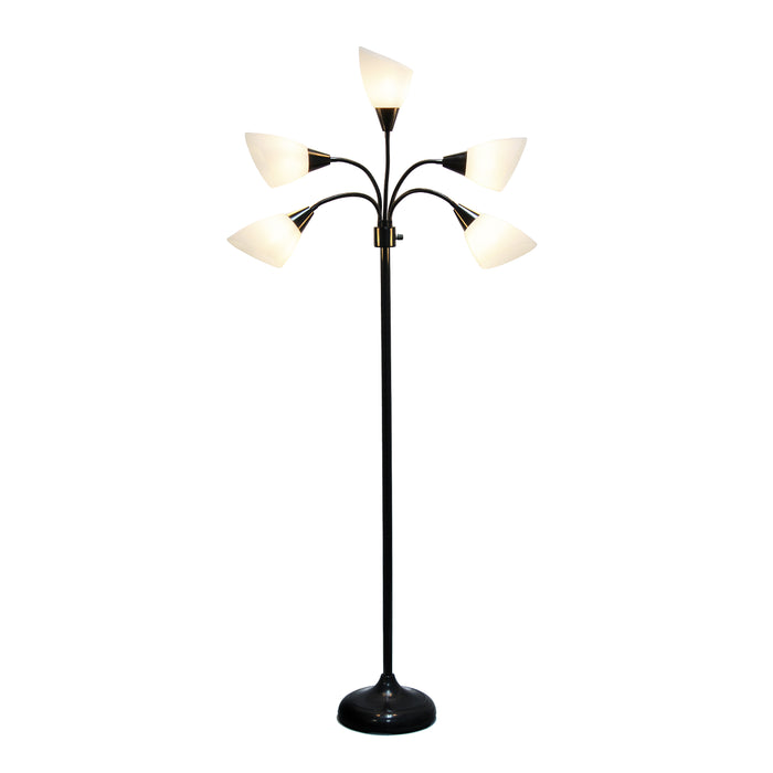 Simple Designs 67\" Contemporary Multi-Head Medusa 5-Light Adjustable Gooseneck Floor Lamp - Black and White
