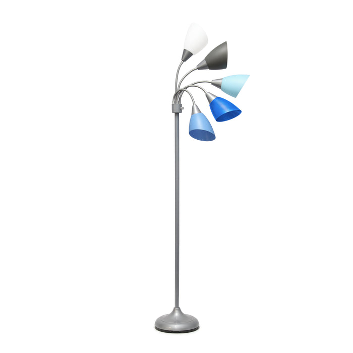 Simple Designs 67\" Contemporary Multi-Head Medusa 5-Light Adjustable Gooseneck Floor Lamp - Blue, White and Grey