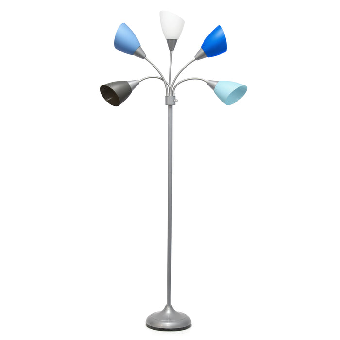 Simple Designs 67\" Contemporary Multi-Head Medusa 5-Light Adjustable Gooseneck Floor Lamp - Blue, White and Grey