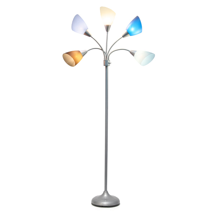 Simple Designs 67\" Contemporary Multi-Head Medusa 5-Light Adjustable Gooseneck Floor Lamp - Blue, White and Grey