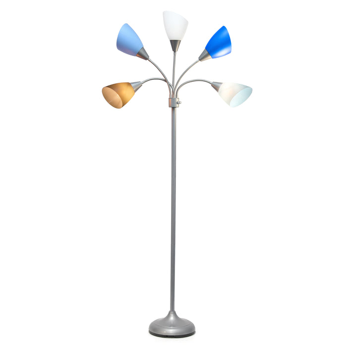 Simple Designs 67\" Contemporary Multi-Head Medusa 5-Light Adjustable Gooseneck Floor Lamp - Blue, White and Grey