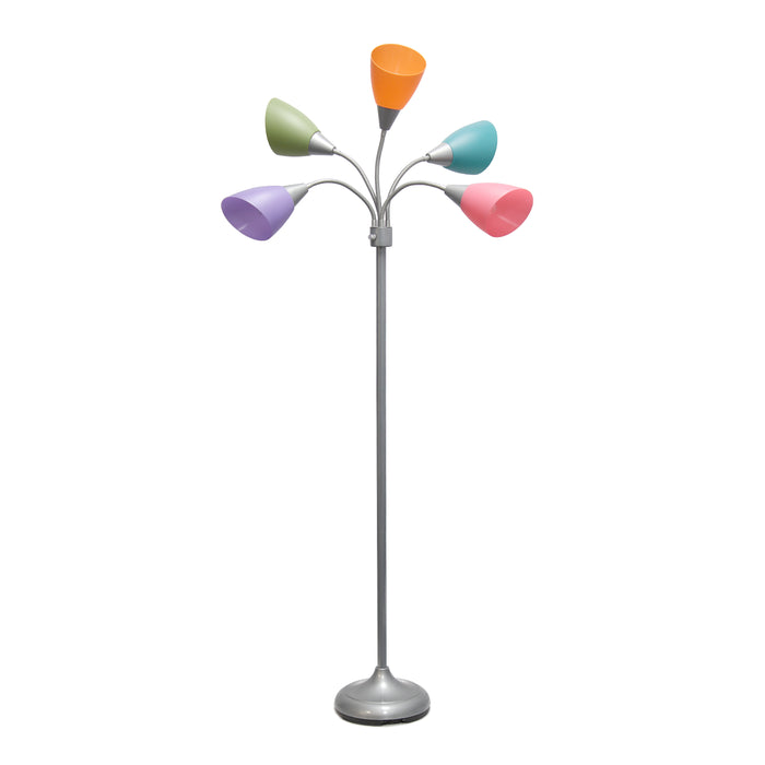 Simple Designs 67\" Contemporary Multi-Head Medusa 5-Light Adjustable Gooseneck Floor Lamp with Fun Shades - Multi-Colour