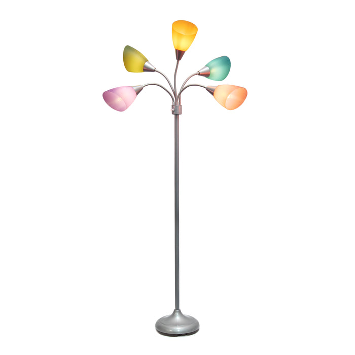 Simple Designs 67\" Contemporary Multi-Head Medusa 5-Light Adjustable Gooseneck Floor Lamp with Fun Shades - Multi-Colour