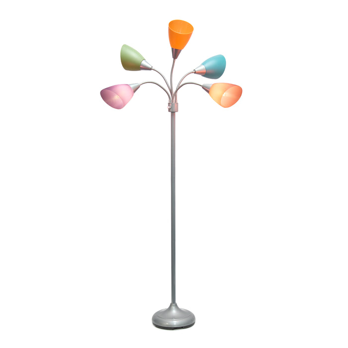 Simple Designs 67\" Contemporary Multi-Head Medusa 5-Light Adjustable Gooseneck Floor Lamp with Fun Shades - Multi-Colour